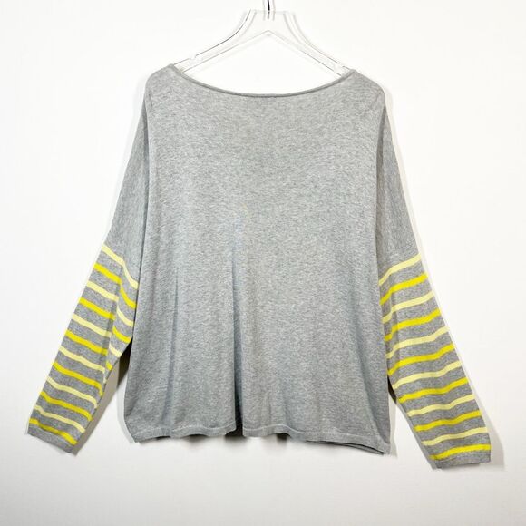 Joan Vass Rose Striped Cotton Sweater Grey Yellow Women’s Size 2X - Picture 4 of 10